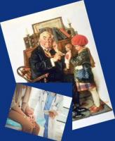Family doctor with patient combo, Norman Rockwell painting and photo
