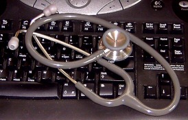 Stethoscope and keyboard